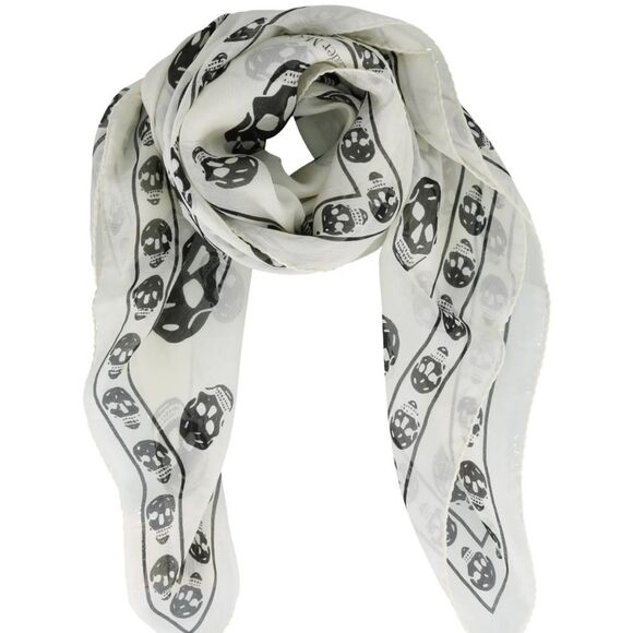 Alexander McQueen Italy Black and White Silk Scarf Romantic Goth Lux Pop-star - Picture 1 of 9